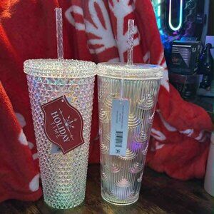 Two Iridescent Tumblers Holiday Time & Mainstays - Set of 2 - NEW